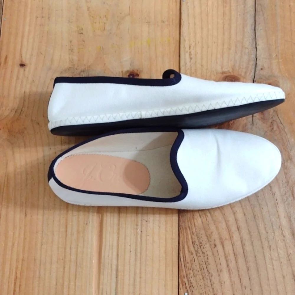 J Crew Canvas Contrast Tipped Venetian Flat Loafers Size 7.5
